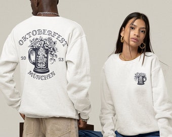 Germany Oktoberfest 2023 Sweatshirt, Munich Deutschland Sweater, Germany Sweatshirt, Classic Tattoo Styling, Beer Stein and Roses, Crewneck