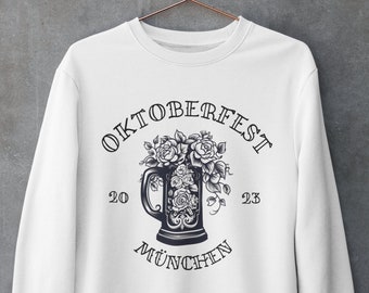 Germany Oktoberfest 2023 Sweatshirt, Munich Deutschland Sweater, Germany Sweatshirt, Classic Tattoo Styling, Beer Stein and Roses, Crewneck