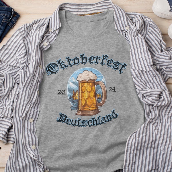 2024 Germany Oktoberfest Shirt, Munich Deutschland, Beer Stein and Mountains, Beer Lover, Souvenir, Gift for her, him, Commemorative Tee