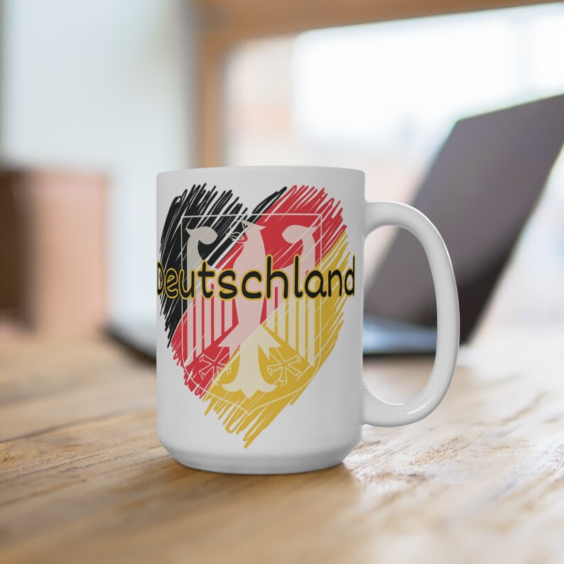 Deutschland German Coffee Mug, Eagle Coat of Arms, Germany Flag