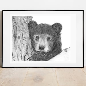 Baby Bear Drawing Nursery Print Baby Animal Pencil Drawings Wall Art