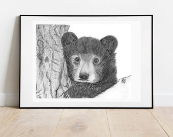 Bebé oso dibujo vivero impresión bebé Animal lápiz dibujos pared arte