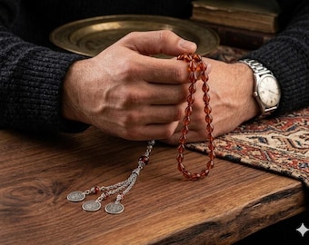 Rosario otomano de ámbar, rosario grande, rosario de estilo vintage, rosario para hombre, regalo islámico, rosario de ámbar de colección.