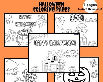 Halloween Coloring Pages, Kids Halloween Coloring Sheets, Halloween Party Activity, Halloween Coloring Sheets, Instant Download, Printable