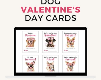 Afdrukbare hond woordspeling Valentines for Kids - Valentijnsdagkaarten schattige puppy - Valentijnscadeaukaartjes klaslokaal - direct downloaden
