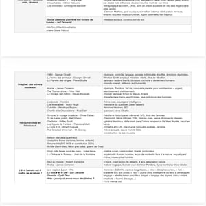 Peut inclure: Une page de document blanche intitulée 2 sur 8 contenant un tableau structuré avec des colonnes pour les thèmes, les références et les thèmes exploités. Le texte liste diverses œuvres littéraires et cinématographiques avec leurs thèmes principaux.