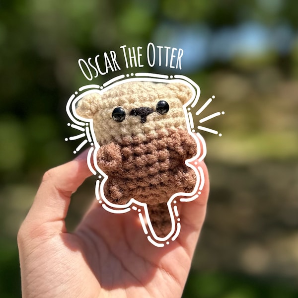 Crocheted Chubby Chunky Oscar the Otter Plushie | Handmade fiber art stuffed animal Otter