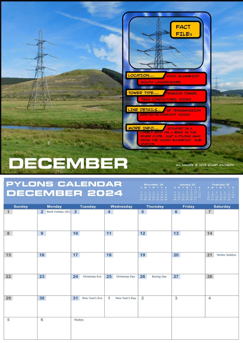 PYLONS WALL CALENDAR 2024 A3 Size Unusual Novelty Science Gift Etsy UK