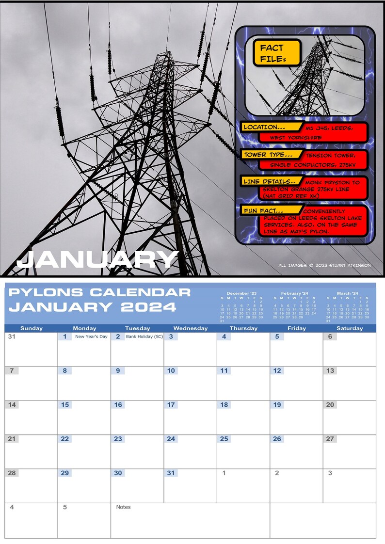 PYLONS WALL CALENDAR 2024 A3 Size Unusual Novelty Science Etsy
