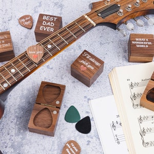 Vibrant Printed Walnut Guitar Pick Box, Custom Wooden Pick Holder, Guitarist Musician Gift
