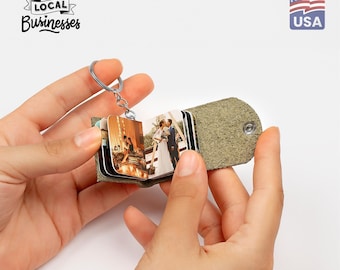 Personalized Leather Photo Album Keychain, Gift for her and him