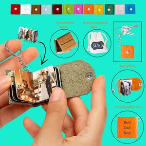 Personalized Leather Photo Keychain, Mini Photo Album Gift, Husband Wife Photo Anniversary Keepsake