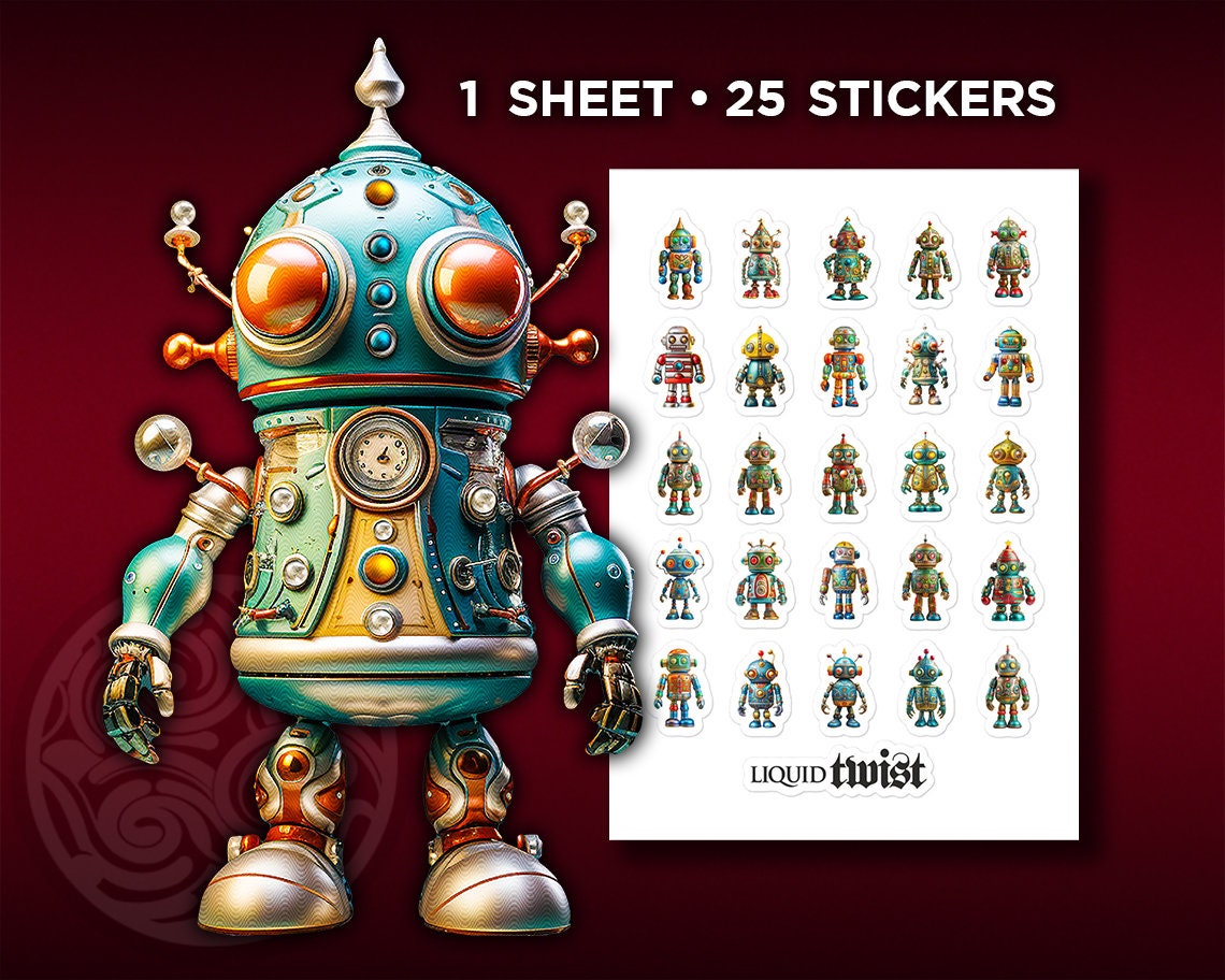 50 Child Robot Stickers Kid Cartoon Robot Stickers Colorful Unique Designs  Great for Crafts, Hydro Flask, Phone, MORE 0185 