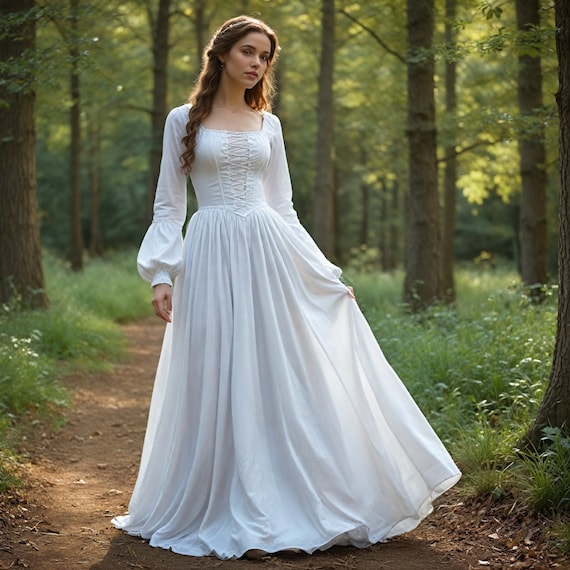 Elegant Victorian White Dress Timeless Vintage Gown Renaissance Faire Costume Historical Bridal Attire Etsy UK