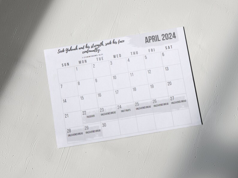 Biblical Feasts Calendar 2024 Printable PDF Christian Monthly Etsy