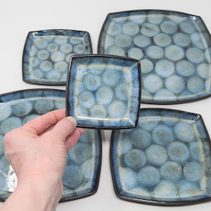 1 Hand-Crafted, Set of 5, Blue, Ceramic Plate Stack Serving Set