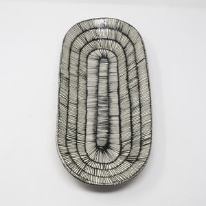 Large Black and White Striped, Oblong Serving/ Decorative Bowl