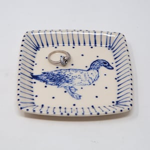 1 Hand-Crafted, Ceramic, Blue and White, Duck Jewelry/ Trinket Dish