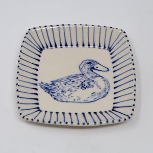 1 Hand-Crafted, Ceramic, Blue and White, Duck Jewelry/ Trinket Dish