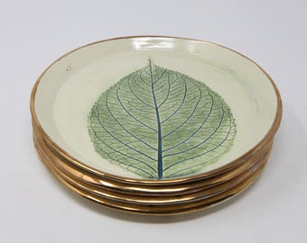 Set of 4 - Leaf Imprinted Ceramic Appetizer/Salad/Dessert Dishes