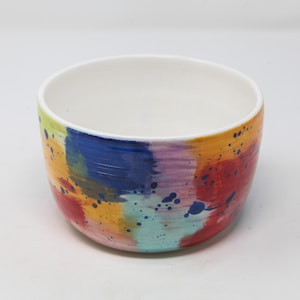 1 Hand-crafted Ceramic Rainbow Washed Colors and Blue Speckled Bowl