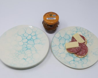 1 Hand-Crafted, Set of 4, Turquoise, Bubble Glazed, Ceramic Appetizer/Salad/Dessert Plates