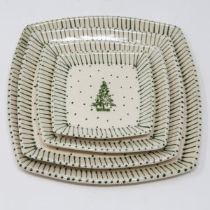 1 Hand-Crafted, Set of 4, Ceramic, Christmas Tree, Plate Stacker Set