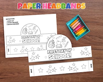 First Day of School Headband Paper Crown DIY Classroom Coloring Craft Teaching Resources 1st Day of School Printable Kindergarten Preschool