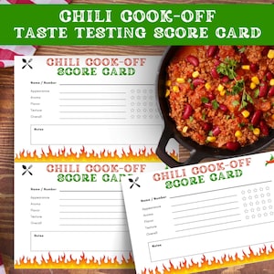 Chili Score Card, Chili Koch Party, Chili Koch Ideen, Chili Wettbewerb, Chili Wettbewerb druckbar, Nationaler Chili Tag