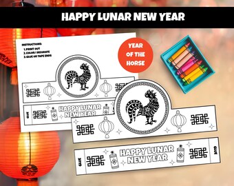 Lunar New Year, Year of the Rooster, Coloring Paper Crown, Paper Crown Headband, Chinese New Year Chinese Zodiac, Homeschool Preschool Craft