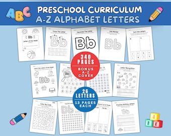Preschool Curriculum, Preschool Alphabet Letter Worksheets Bundle 300+ Pages, Preschool Homeschool Printable, Montessori Toddler Curriculum