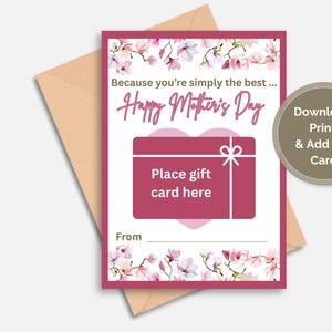 Porta tarjetas de regalo imprimible para el Día de la Madre, Porta tarjetas de regalo para mamá, Tarjeta para madrastra, Tarjeta adicional para mamá, Ideas de regalos para el Día de la Madre de parte de su hijo e hija