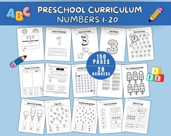 Preschool Curriculum, Preschool Number Worksheets 150 Pages, Montessori Toddler, Preschool Homeschool Printable, Toddler Curriculum