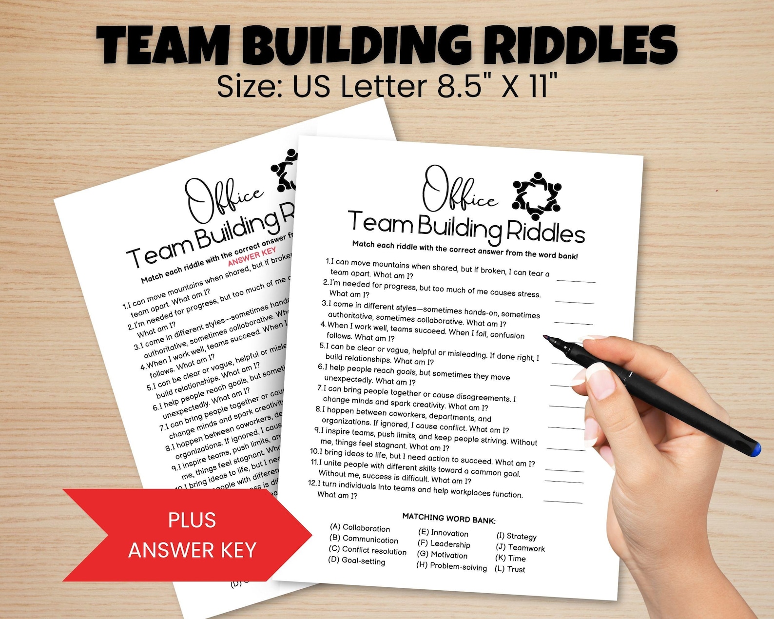 Printable Office Riddles Team Building Games, Office Riddles Game, Office Party Games, Ice ...