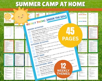 Campamento de verano en casa Actividad de verano Planificador de campamento de verano Plan de campamento de verano Campamento de verano para niños Campamento de verano para niños Horario de verano imprimible