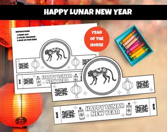 Lunar New Year, Year of the Monkey, Coloring Paper Crown, Paper Crown Headband, Chinese New Year, Chinese Zodiac, Homeschool Preschool Craft