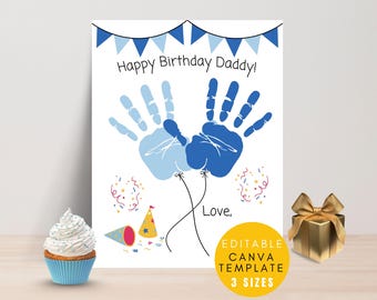 Editable Handprint Art, Handprint Craft, Birthday Handprint, DIY Birthday Card, Handprint Keepsake, Handprint Printable, Happy Birthday Card