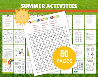Libro de actividades de verano para niños Actividades de verano para hacer en casa Campamento de verano para niños Paquete de actividades imprimibles para campamento de verano Kit de campamento de verano en casa Cuaderno de trabajo