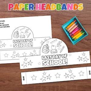 Fascia per capelli per l'ultimo giorno di scuola, corona di carta fai da te, da colorare in classe, Risorse didattiche, festa di fine anno, stampabile, scuola materna, scuola materna