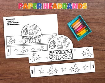 Last Day of School Headband Paper Crown DIY Classroom Coloring Craft Teaching Resources End of Year Party Printable Kindergarten Preschool