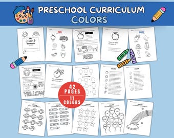 Preschool Curriculum, Preschool Color Worksheets 42 Pages, Montessori Toddler, Preschool Homeschool Printable, Toddler Curriculum