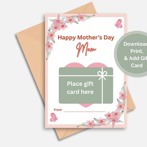 Porta tarjetas de regalo imprimible para el Día de la Madre, Porta tarjetas de regalo para mamá, Tarjeta para madrastra, Tarjeta adicional para mamá, Ideas de regalos para el Día de la Madre de parte de su hijo e hija