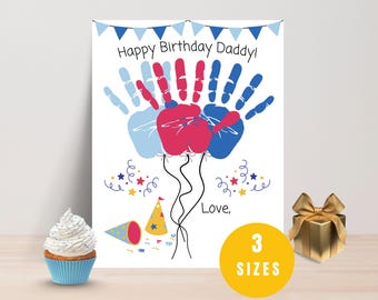 Handprint Art, Handprint Craft, Birthday Handprint, DIY Birthday Card, Handprint Keepsake, Handprint Printable, Happy Birthday Daddy Card