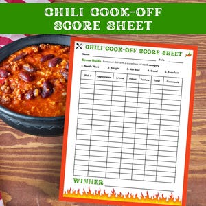 Chili Score Card, Chili Koch Party, Chili Koch Ideen, Chili Wettbewerb, Chili Wettbewerb druckbar, Nationaler Chili Tag