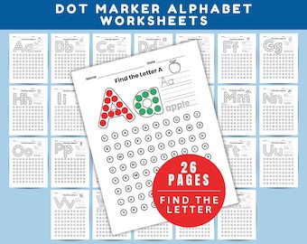 Alphabet Worksheets, ABC Worksheet, Dot Markers Activity, Letter Tracing Sheet, Alphabet Recognition, Toddler Workbook, Preschool Worksheets