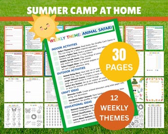 Campamento de verano en casa Actividad de verano Planificador de campamento de verano Plan de campamento de verano Campamento de verano para niños Campamento de verano para niños Horario de verano imprimible