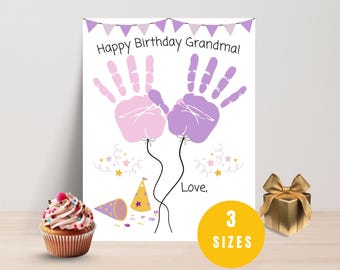 Grandma Birthday Handprint Craft, Handprint Art, DIY Birthday Card, Handprint Keepsake, Handprint Printable, Happy Birthday Grandma Card