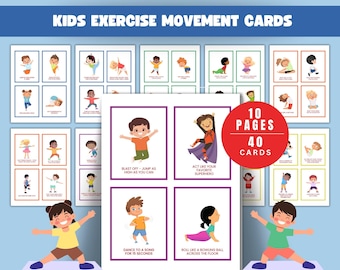 Kids Exercise Cards, Physical Education, Movement Cards, Fitness Cards, Kids Activity Cards, Toddler Activities, Printable Flashcards, Pre K
