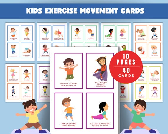 Kids Exercise Cards, Physical Education, Movement Cards, Fitness Cards, Kids Activity Cards, Toddler Activities, Printable Flashcards, Pre K