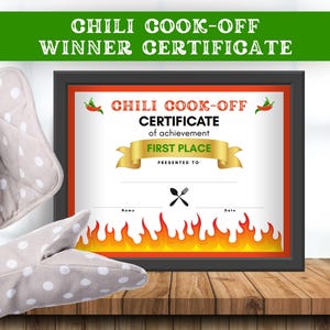 Chili Cook Off Winner Certificate, Chili Cookoff Award, Chili Cook Off Party Ideas, Chili Contest, Chili Competition, National Chili Day